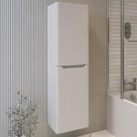 Beige Double Door Wall Mounted Tall Bathroom Cabinet 400x1400mm Storage Unit - Pendle