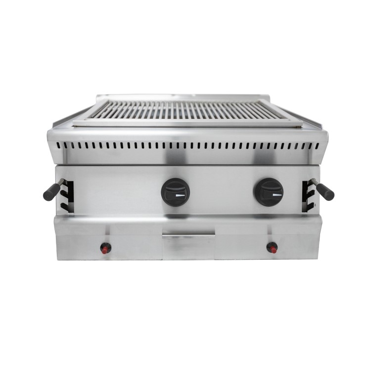Parry PGC6 Natural Gas Countertop Lave Rock Chargrill. 600mm Wide. 2 Burners. Dual Zone Control. Made In Britain. 2 Years Full Manufacturers warranty