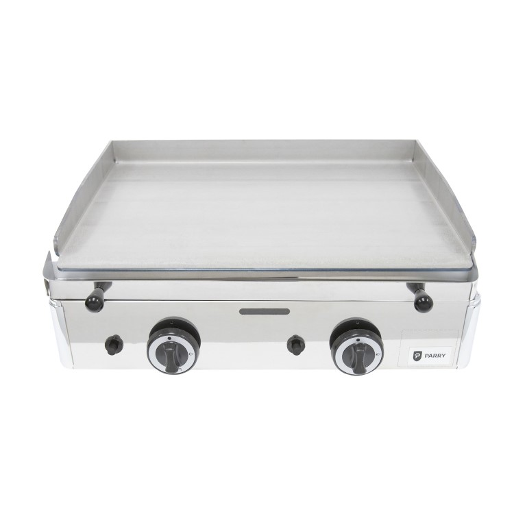 Parry PGF600G LPG Gas Countertop Griddle 600mm Wide - 2 Burners. Dual Zone Control. Polished Steel Plate. Includes FREE Nat Gas Conversion Kit. Made In Britain