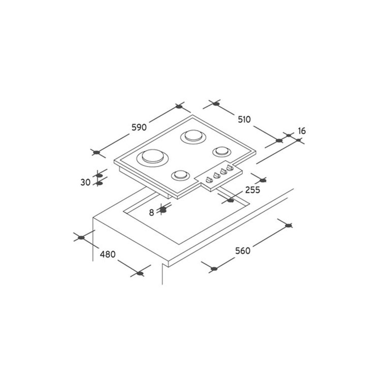 Candy PGF640/1SX 60cm 4 Burner Gas Hob With Cast Iron Pan Stands - Stainless Steel