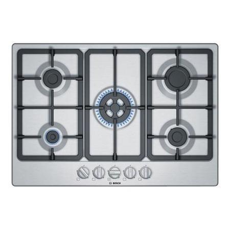 Refurbished Bosch PGQ7B5B90 75cm Five Burner Gas Hob With Cast Iron Pan Stands Stainless Steel
