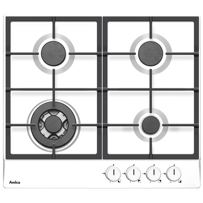 GRADE A2 - Amica PGZ6412W 60cm Four Burner Gas Hob With Cast Iron Pan Supports - White