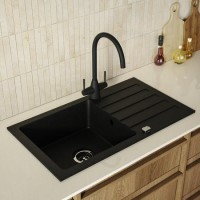 Single Bowl Black Inset Granite Composite Kitchen Sink with Reversible Drainer - Enza Phoebe