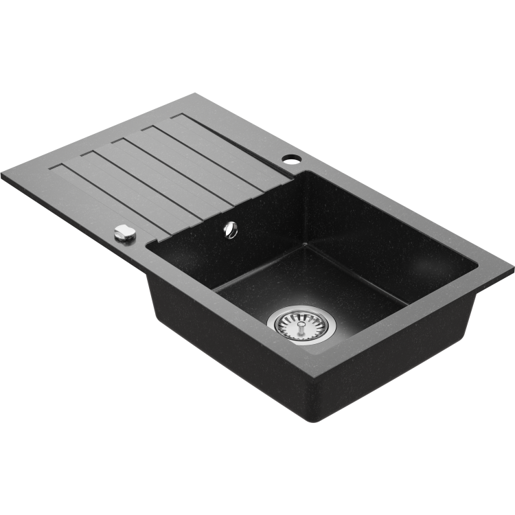 Single Bowl Black Inset Granite Composite Kitchen Sink with Reversible Drainer - Enza Phoebe