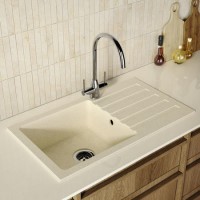 Single Bowl White Granite Composite Inset Kitchen Sink with Reversible Drainer - Enza Phoebe