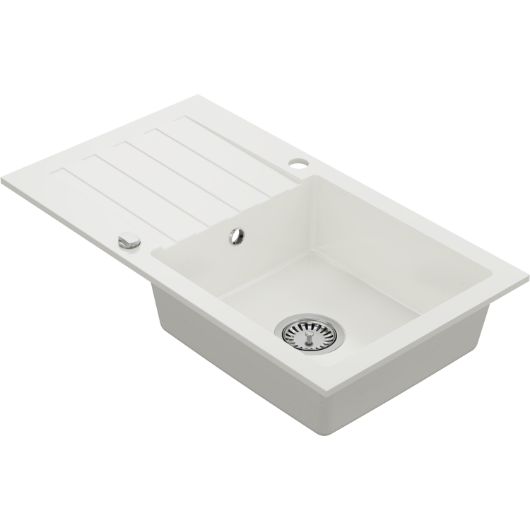 1 Bowl White Granite Composite Sink & Waste Kit with Reversible Drainer - 780 x 440mm  - Phoebe