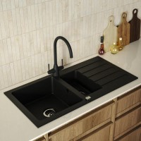 ALMOST PERFECT - 1.5 Bowl Black Inset Granite Composite Kitchen Sink with Reversible Drainer - Enza Phoebe