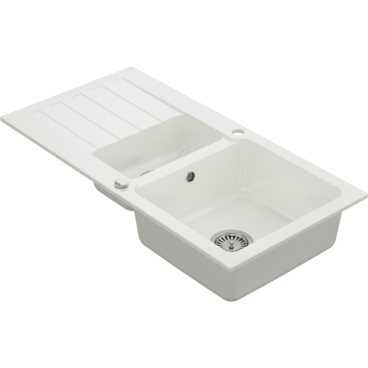 1.5 Bowl White Granite Composite Sink & Waste Kit with Reversible Drainer - 960 x 480mm  - Phoebe