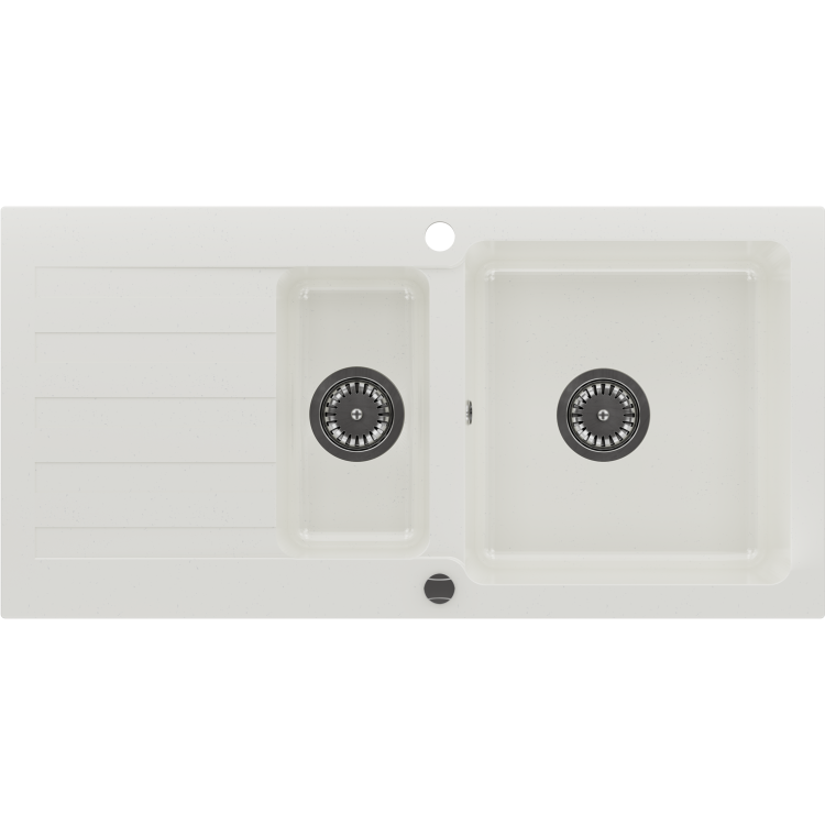 1.5 Bowl White Granite Composite Sink & Waste Kit with Reversible Drainer - 960 x 480mm  - Phoebe
