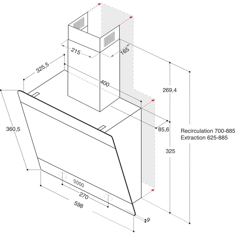 Refurbished Hotpoint PHVP62FLTK 60cm Angled Chimney Hood Black