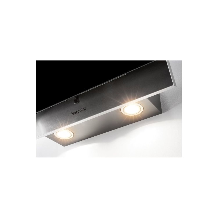 Hotpoint 60cm Angled Cooker Hood - Black Glass & Stainless Steel