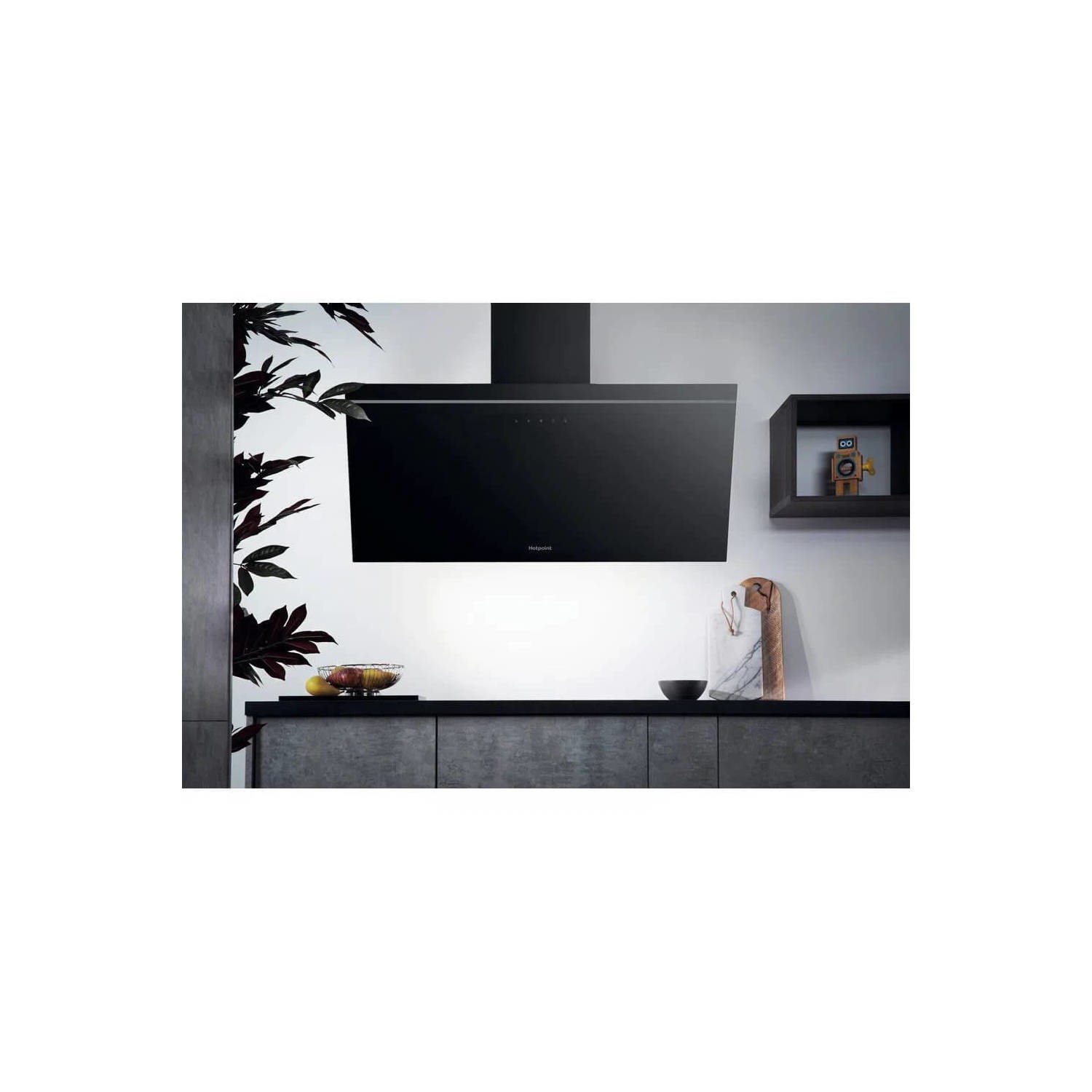 Hotpoint 80cm Angled Chimney Cooker Hood Black PHVP82FLTK