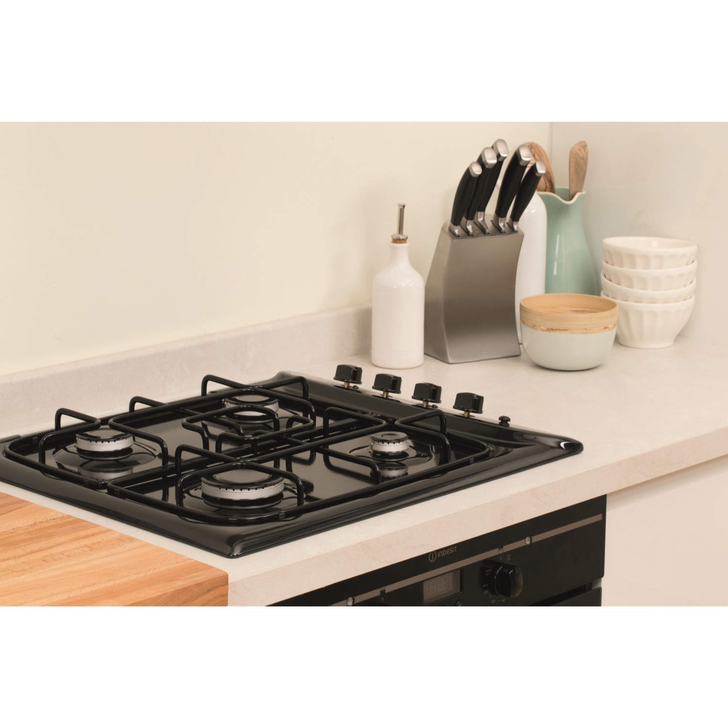 Indesit PIM640ASBK 60cm 4 Burner Gas Hob in Black Appliances Direct