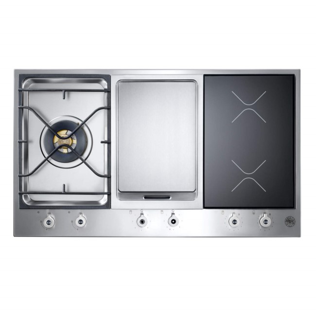 Bertazzoni PM36-1-IG-X Design Series 90cm Dual Fuel Hob With 1 Burner 2 Induction Zones And Griddle-