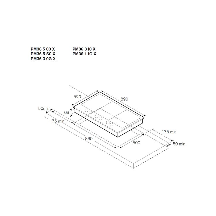 Bertazzoni PM36-3-0G-X Design Series 90cm 3 Burner Gas Hob With Griddle-Stainless Steel