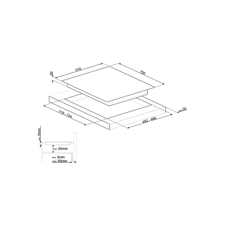 Smeg PM3721WLD 75cm Classic Mixed Fuel Hob 2 Gas Burners 1 Induction Multizone with Straight Edge Gl