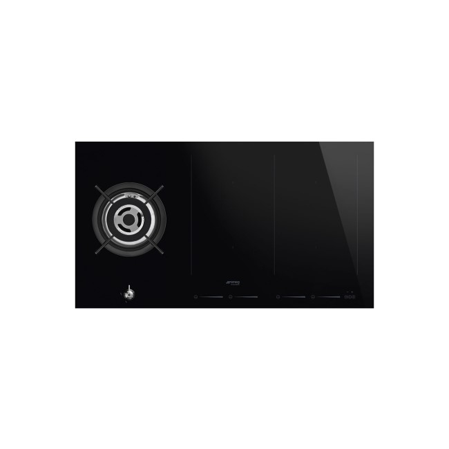 GRADE A1 - Smeg PM3912WLD 90cm Classic Mixed Fuel Hob 1 Gas Wok Burner 2 Induction Multizones with Straight Edge Glass