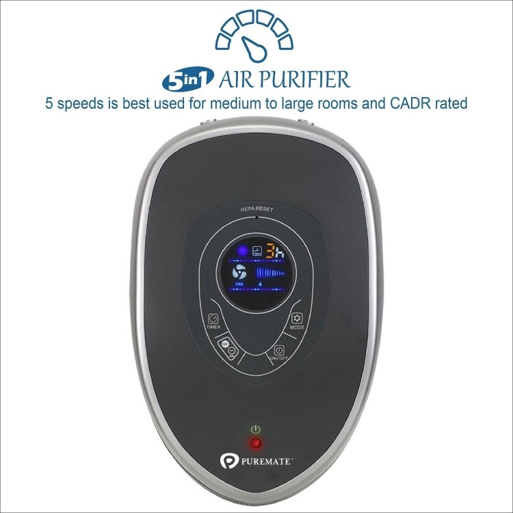 Puremate PM510 Air Purifier with HEPA Ioniser with UV-C and Odor Reduction - Great for large rooms up to 38sqm