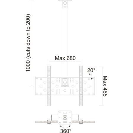 PMV Universal Ceiling Mounted TV Bracket  - Up to 65 Inch
