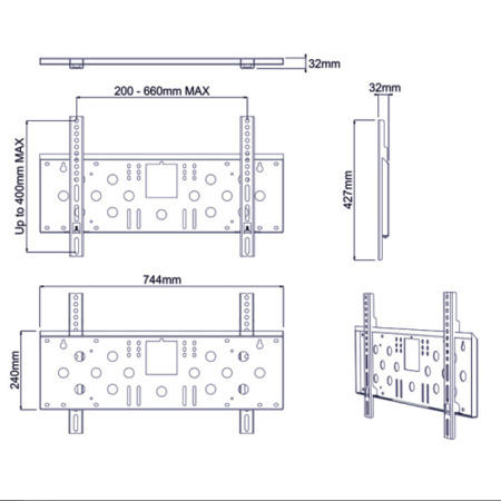 PMV 2036FX Flat Wall Mount TV Bracket - Up to 85 Inch