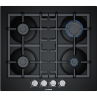 Refurbished Bosch Serie 4 PNP6B6B90 60cm 4 Burner Gas-on-glass Hob With Cast Iron Pan Stands Black