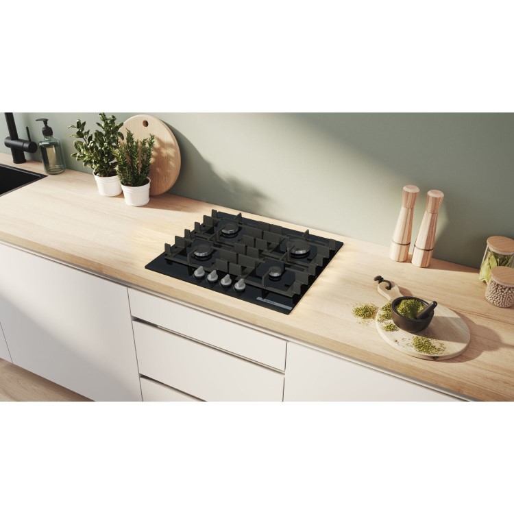 Bosch Series 4 60cm 4 Burner Gas on Glass Gas Hob - Black