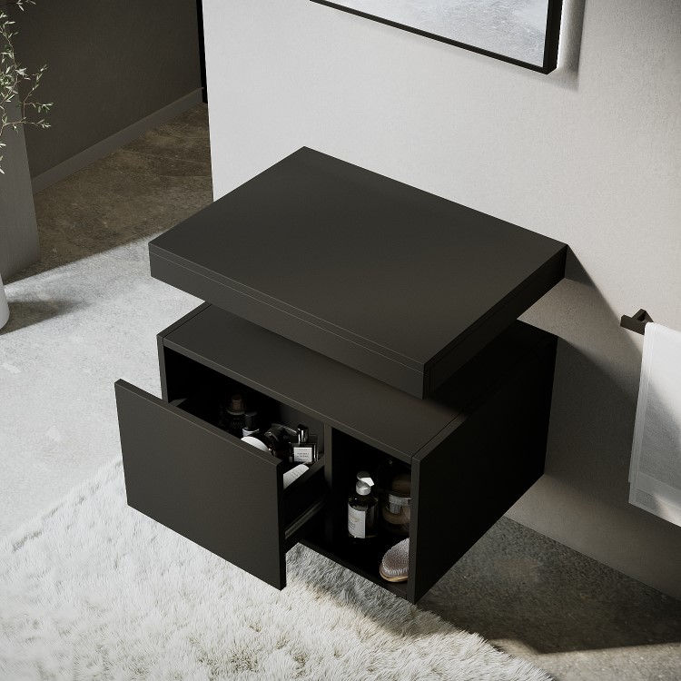 GRADE A2 - 600mm Black Wall Hung Countertop Shelves - Porto