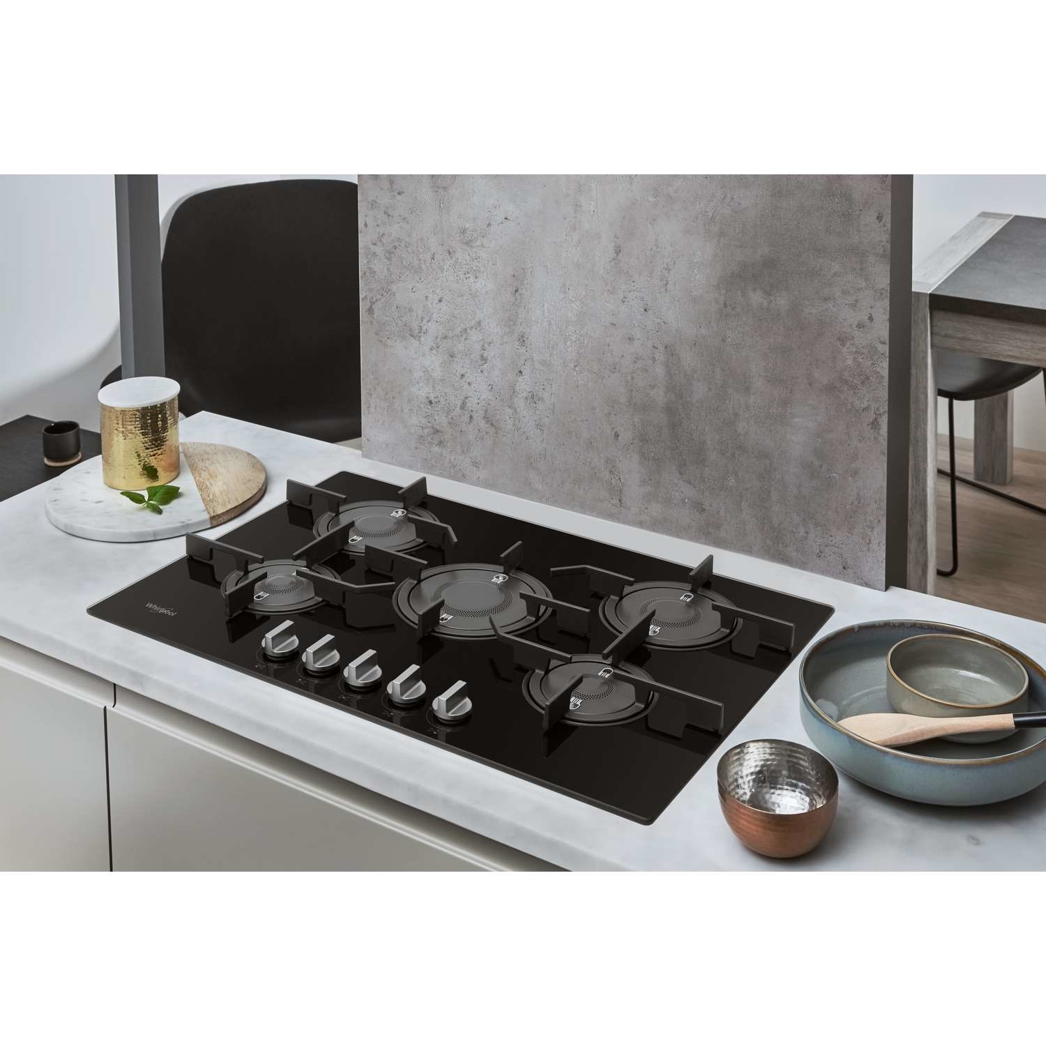 Whirlpool POW75D2NB 75cm Five Burner Gasonglass Hob Black