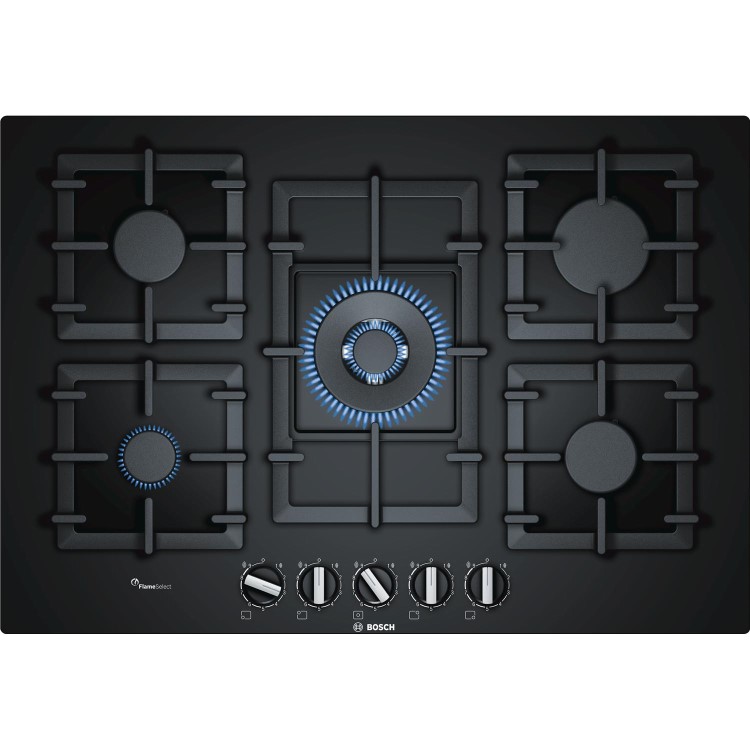 Bosch Series 6 75cm 5 Burner Gas Hob - Black Glass