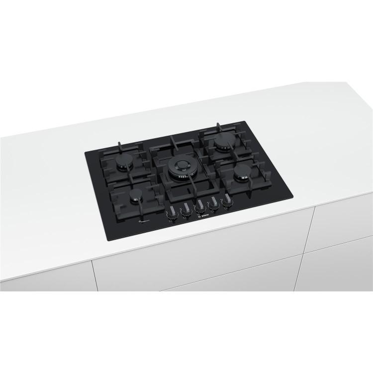 Bosch Series 6 75cm 5 Burner Gas Hob - Black Glass
