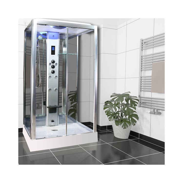 Insignia Premium Rectangular Steam Shower Cabin with 6 Body Jets and Chromotherapy Lights 1150 x 850