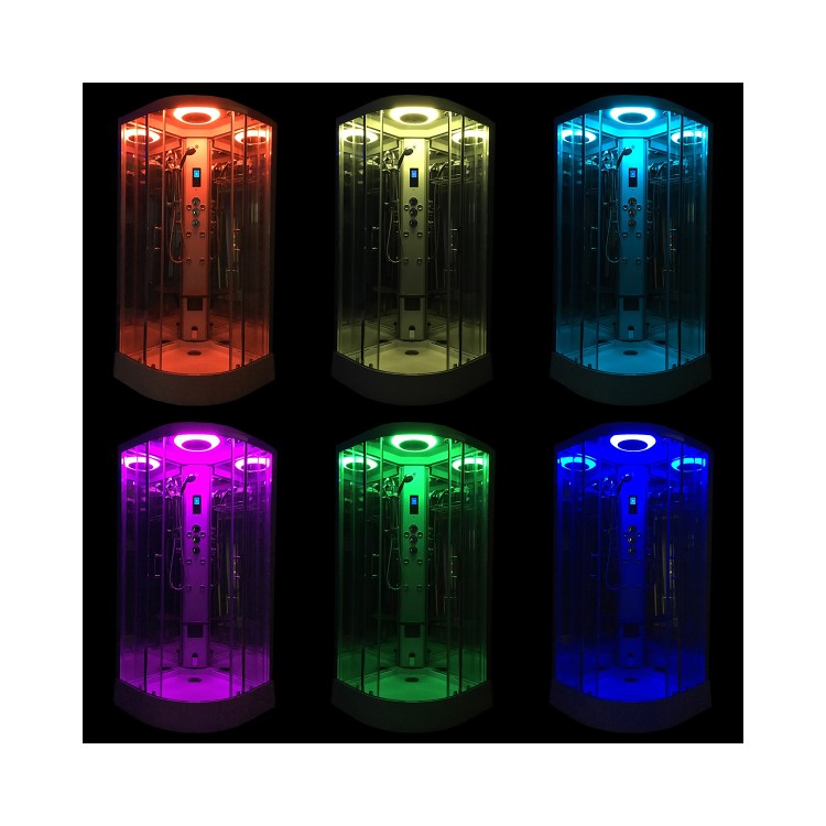 Insignia Premium Quadrant Steam Shower Cabin with Bluetooth and Chromotherapy Lights 900 x 900