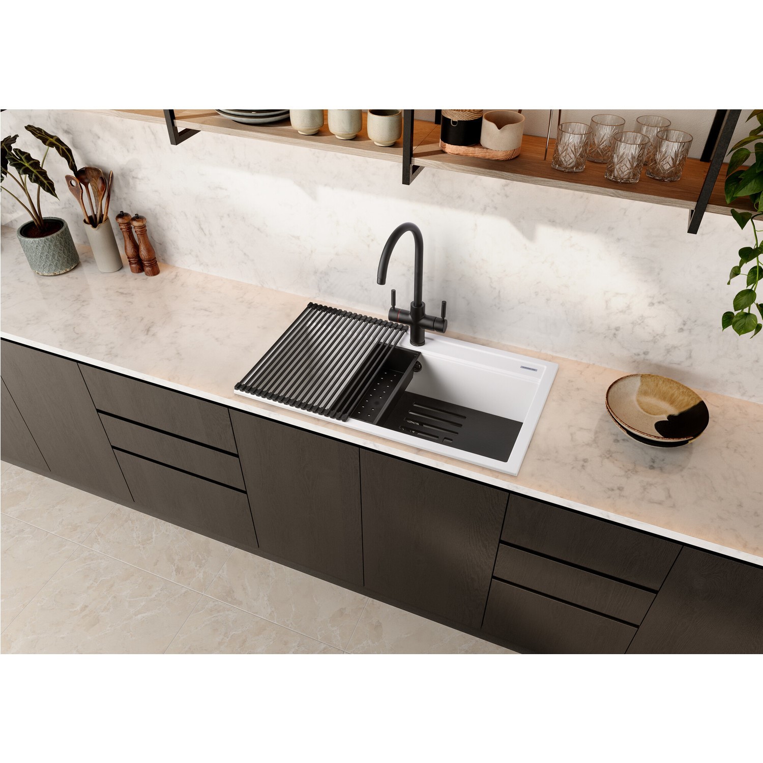 Rangemaster White Prato Single Bowl Inset Granite Kitchen Sink Extra Large