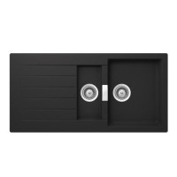 1.5 Bowl Inset Black Granite Kitchen Sink with Reversible Drainer - Rangemaster Schock Primus D-150