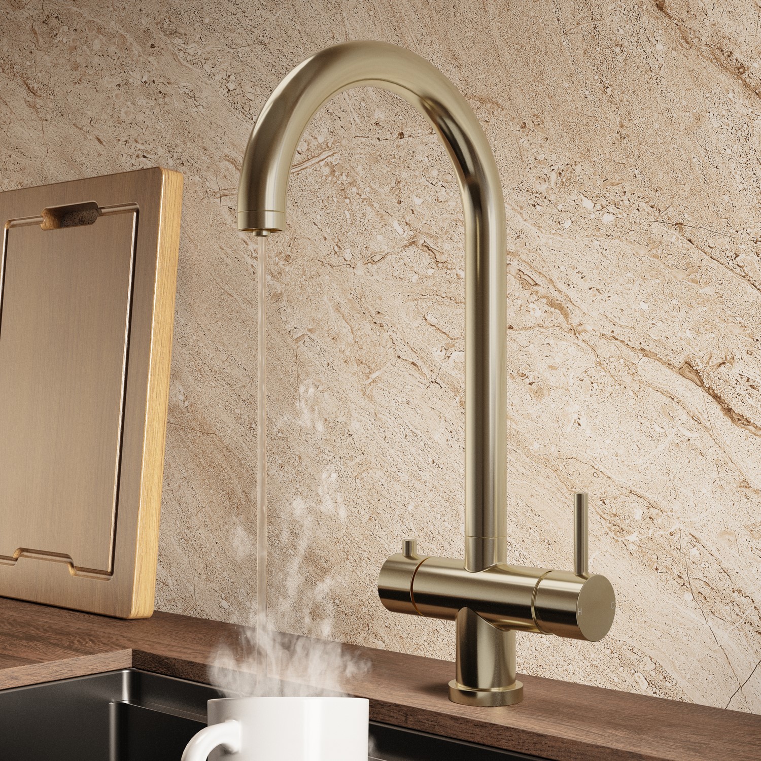 Pronto Brushed  3 In 1 Instant Boiling Hot Kitchen Mixer Round Tap With 3L Boiler Vesta PDT-001069-215-52
