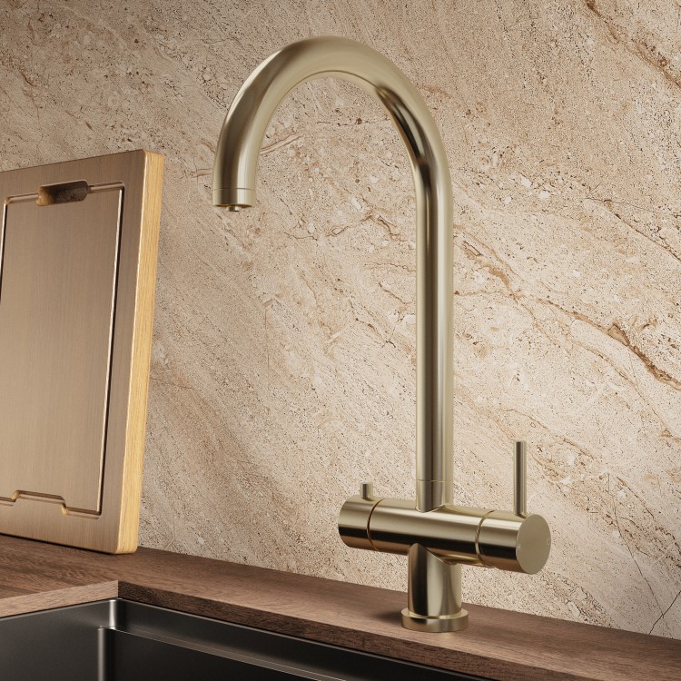 Brushed Brass 3 in 1 Instant Boiling Hot Kitchen Mixer Round Tap with 3L Boiler - Pronto Vesta