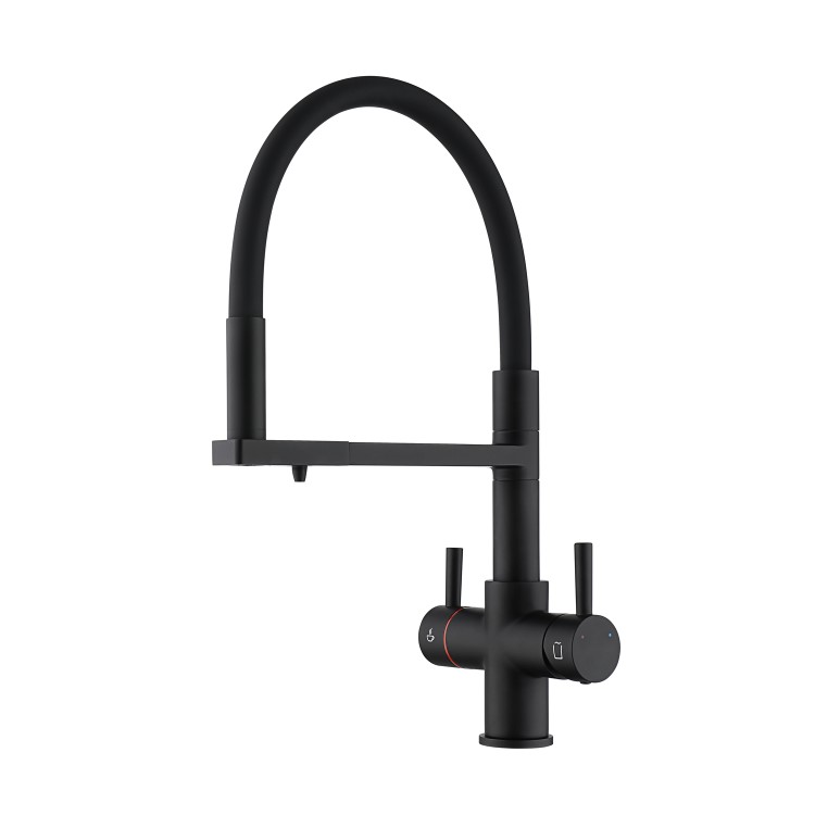 Black 4 in 1 Pull Out Boiling Hot Kitchen Mixer Tap with 3L Boiler and Filter - Pronto Pro