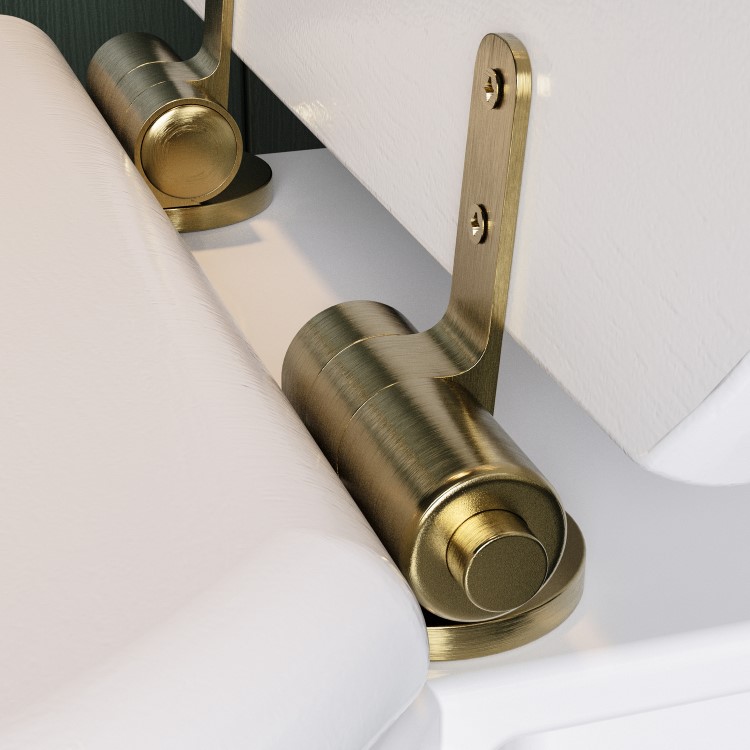 White Round Wooden Soft Close Toilet Seat with Quick Release and Brushed Brass Hinges - Park Royal