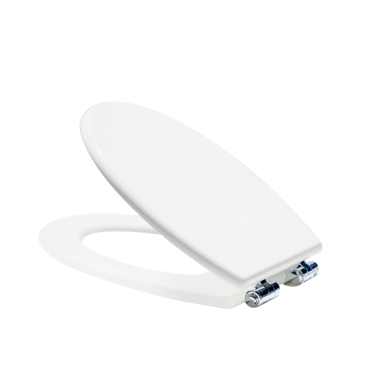 White Round Wooden Soft Close Toilet Seat with Quick Release and Chrome Hinges - Park Royal