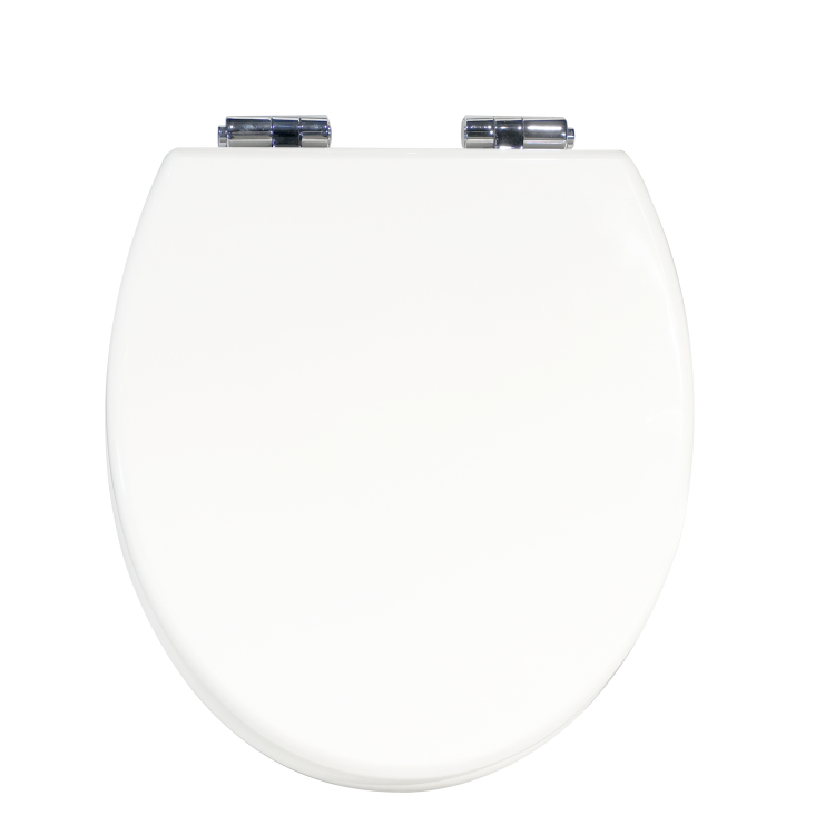White Round Wooden Soft Close Toilet Seat with Quick Release and Chrome Hinges - Park Royal