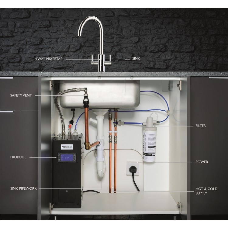 Abode PT1004 Pronteau Project 4 in 1 Instant Hot & Filtered Water Tap - Brushed Nickel