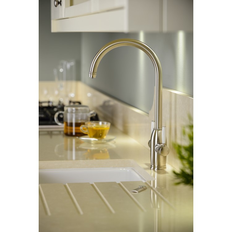 Abode Brushed Nickel Twin Lever 4 in 1 Instant Hot Water Kitchen Tap - Pronteau