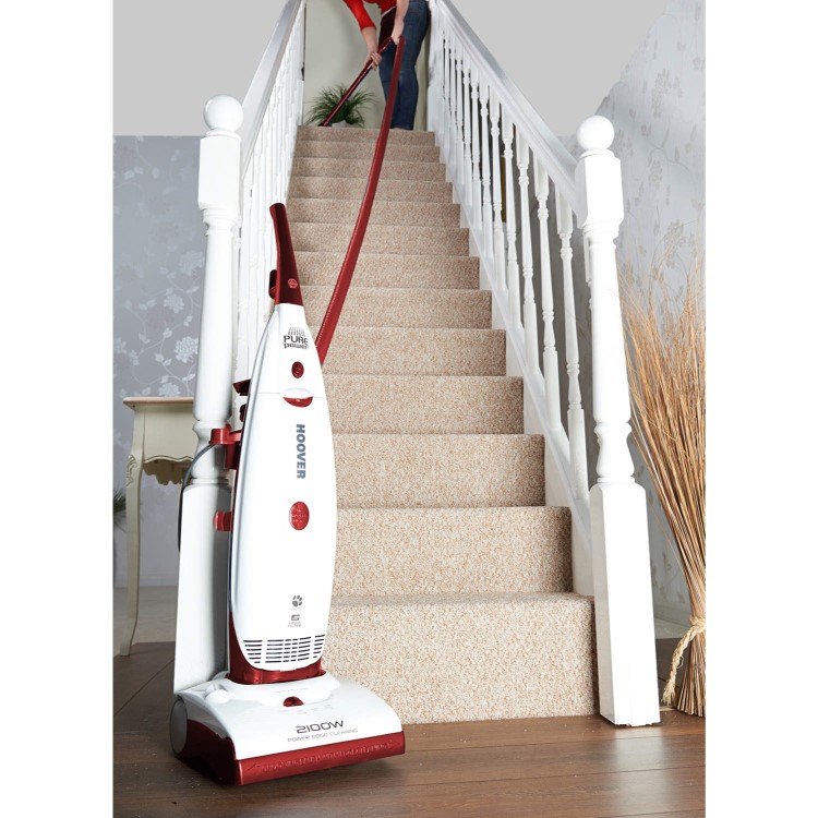 Hoover PU2115 PurePower 2100W Bagged Upright Vacuum Cleaner White And Red