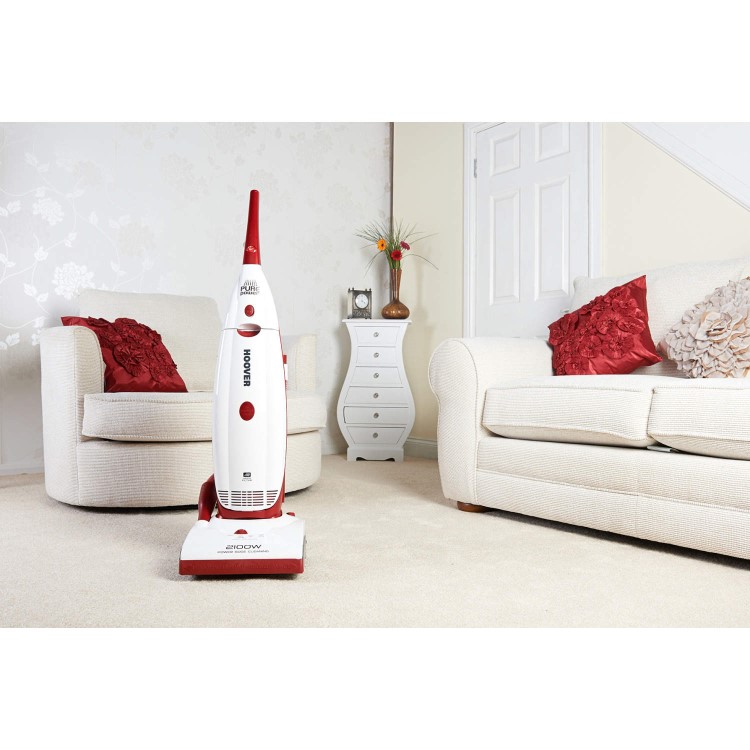 Hoover PU2115 PurePower 2100W Bagged Upright Vacuum Cleaner White And Red