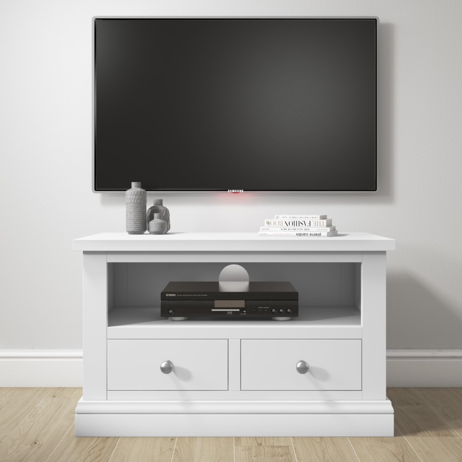 Pure White Solid Wood TV Unit Stand with Storage Drawers PUR001 Appliances Direct