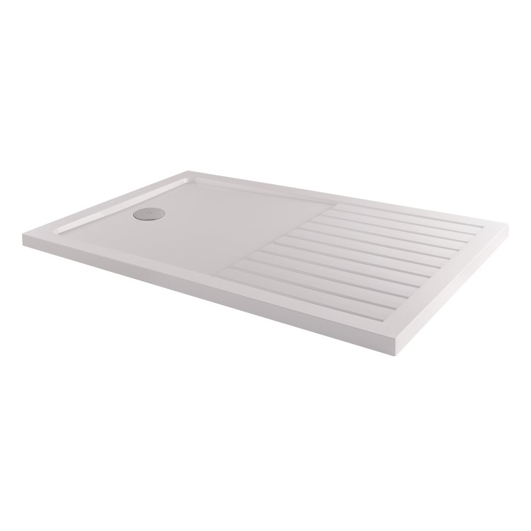1300x800mm Walk-In Rectangular Shower Tray with Drying Area - White Stone Resin - Purity