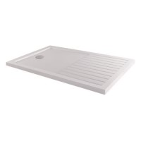 1400x900mm Walk-In Rectangular Shower Tray with Drying Area - White Stone Resin - Purity