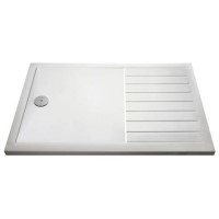 ALMOST PERFECT - 1400x900mm Walk-In Rectangular Shower Tray 40mm with Drying Area - White Stone Resin - Purity