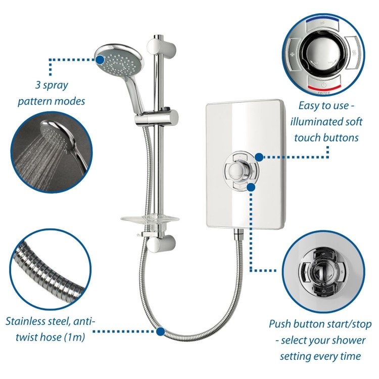 900x900mm Square Electric Hydro Shower Cabin with 8.5kw Triton Electric Shower and Shower Tray - Vidalux