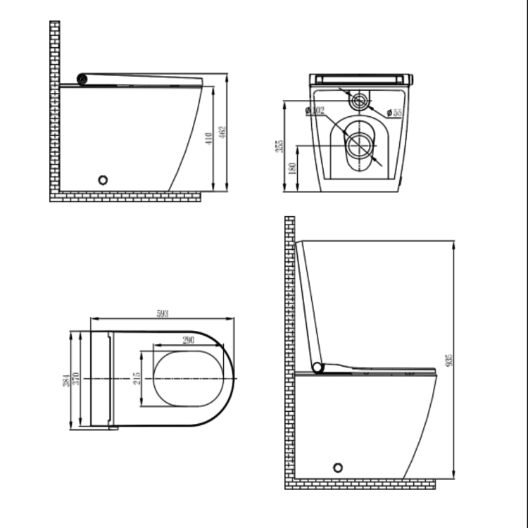 Matt Black Back To Wall Smart Toilet Pan- Purificare